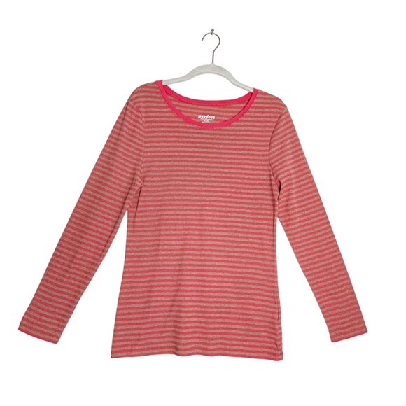 Old Navy Women's Long Sleeve Perfect Tee in Warm Stripe - Sz L - Picture 1 of 6